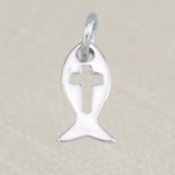 Silver Fish Cross Charm